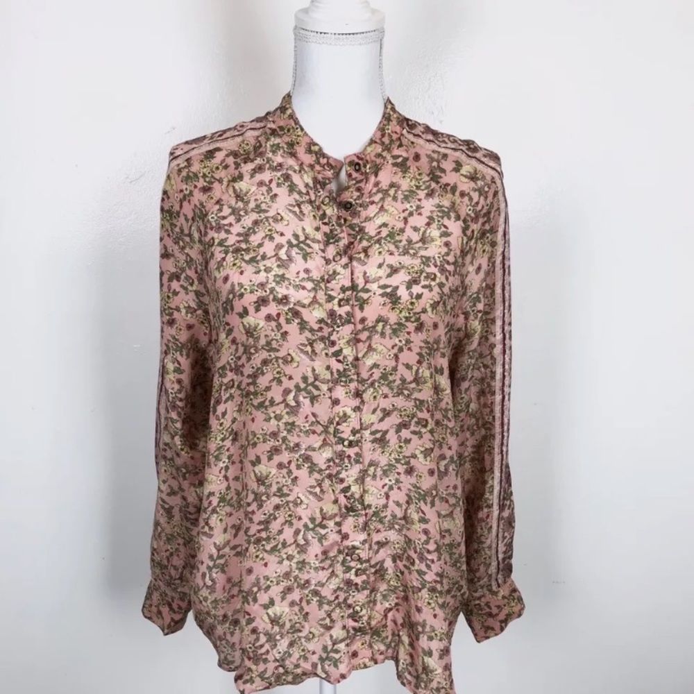 Free People Floral Button Down Snap Blouse